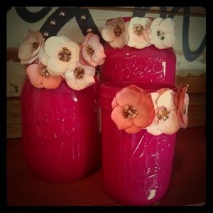 Set of 3 handcrafted mason jars ( brush holders)